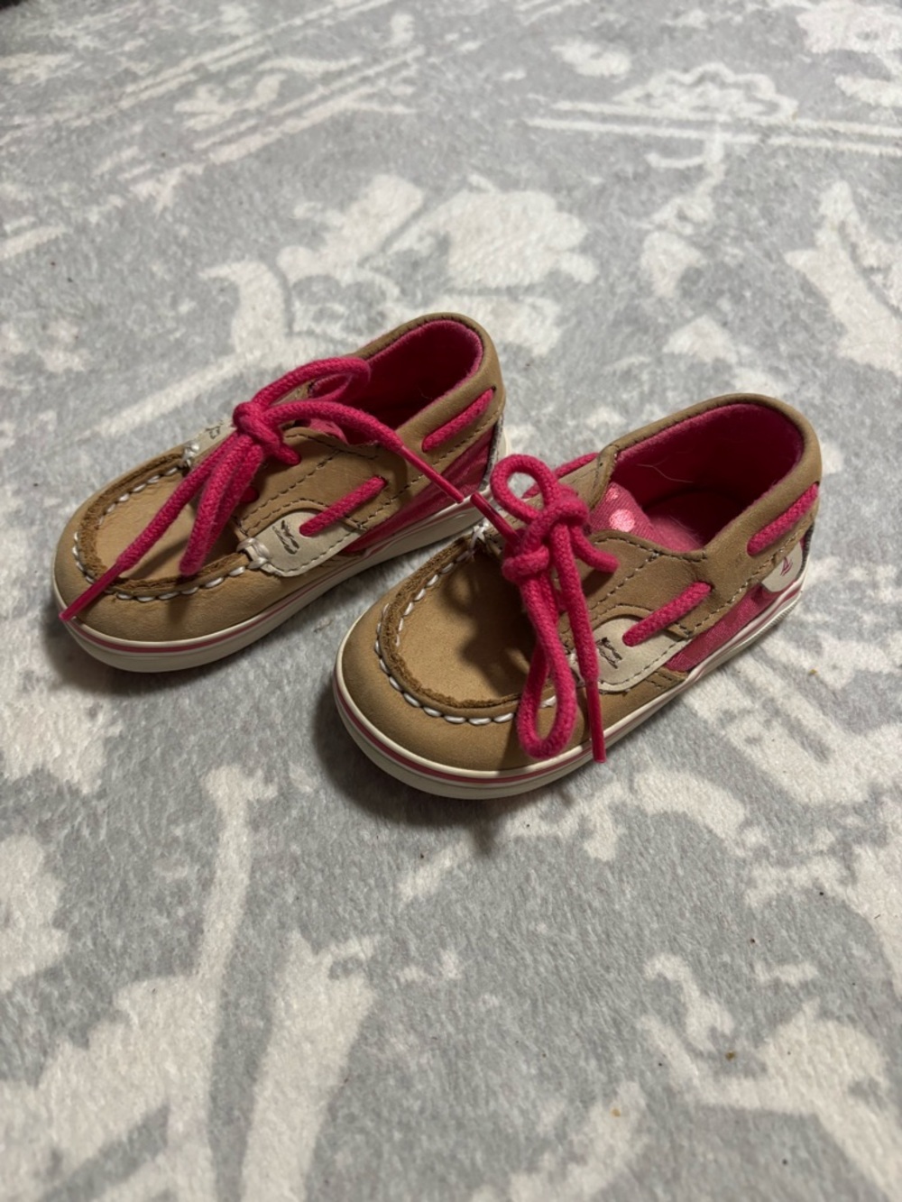 Sperry Toddler Tan and Pink Boat Moccasins